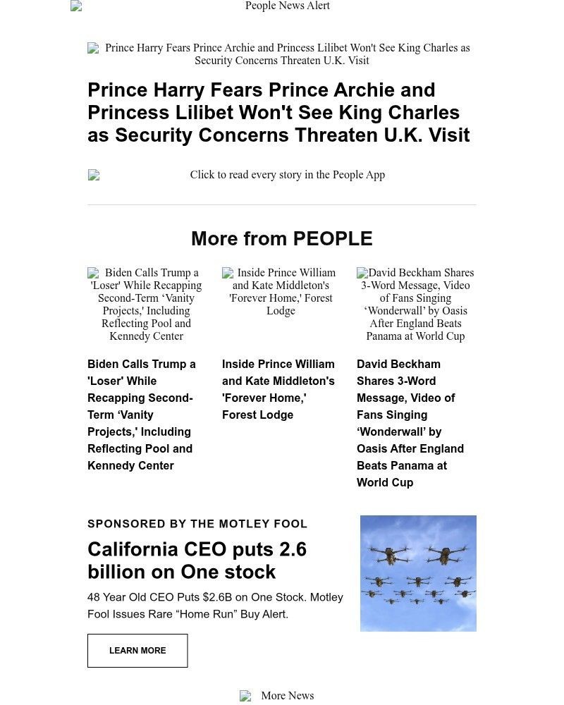 Screenshot of email sent to a People Newsletter subscriber