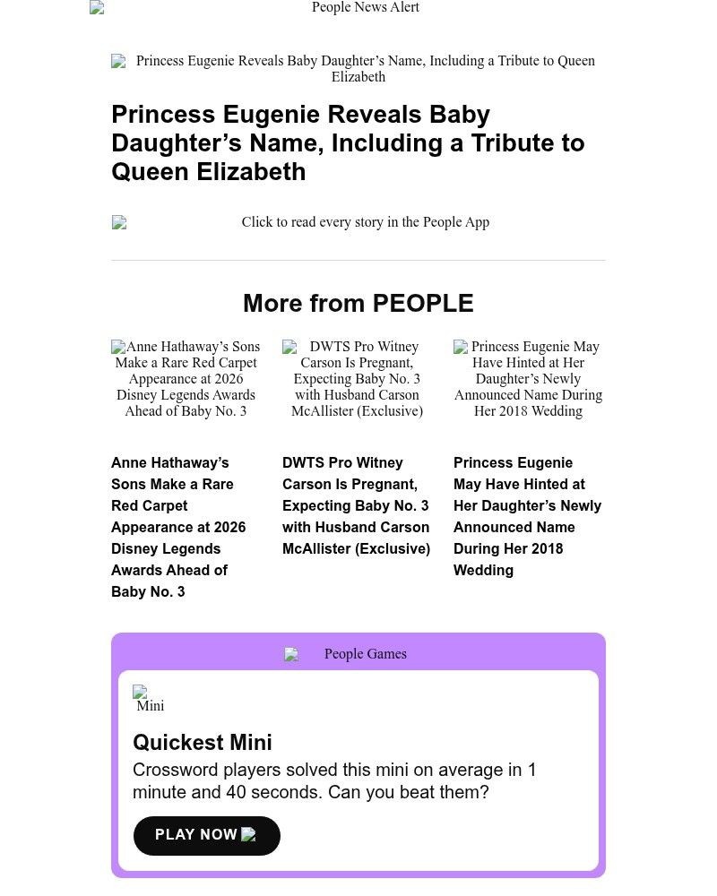 Screenshot of email sent to a People Newsletter subscriber