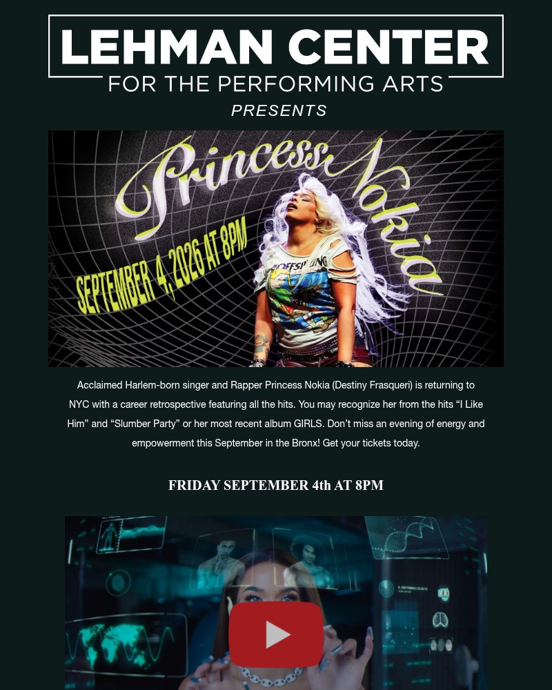 Screenshot of email sent to a Lehman Center for the Performing Arts Newsletter subscriber