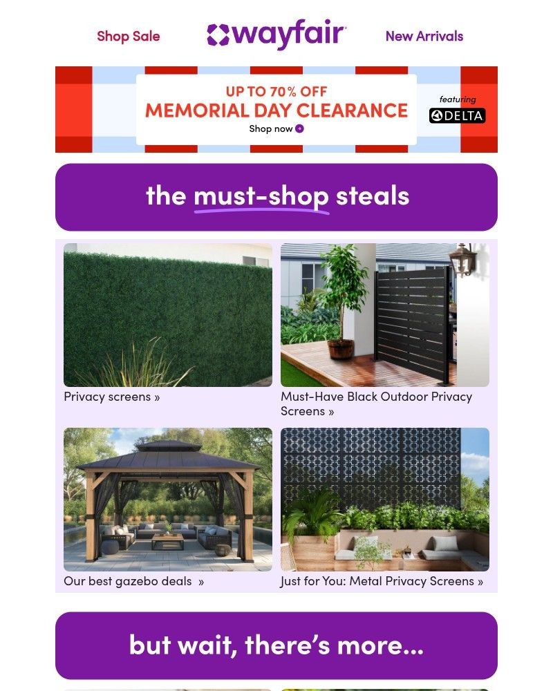 Screenshot of email sent to a Wayfair Newsletter subscriber