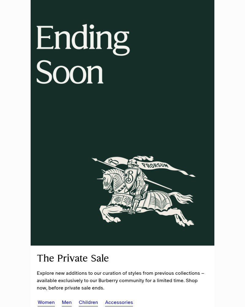 Screenshot of email sent to a Burberry Newsletter subscriber