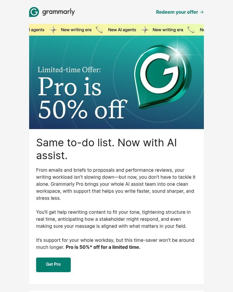 Screenshot of email sent to a Grammarly Registered user