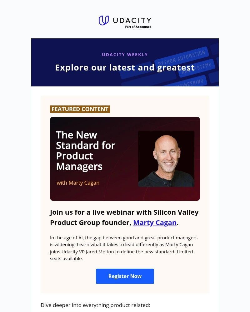 Screenshot of email sent to a Udacity Registered user