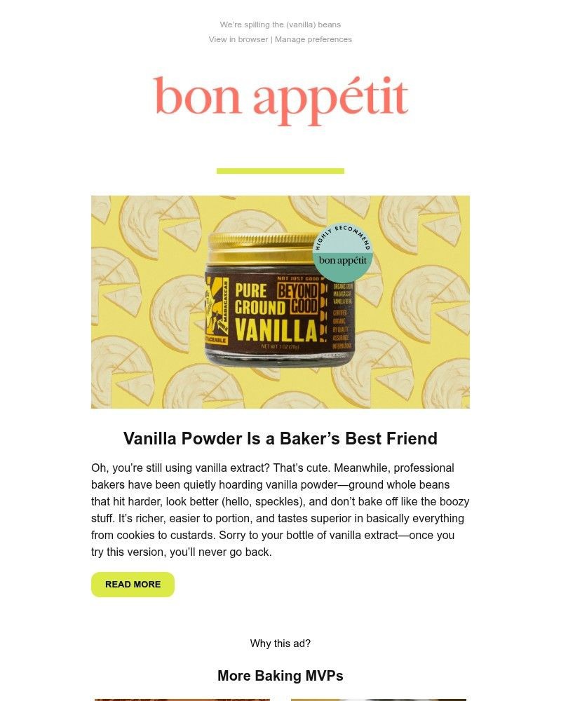 Screenshot of email sent to a Bon Appétit Newsletter subscriber
