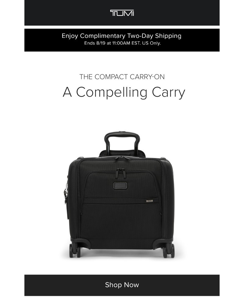 Screenshot of email sent to a Tumi Newsletter subscriber