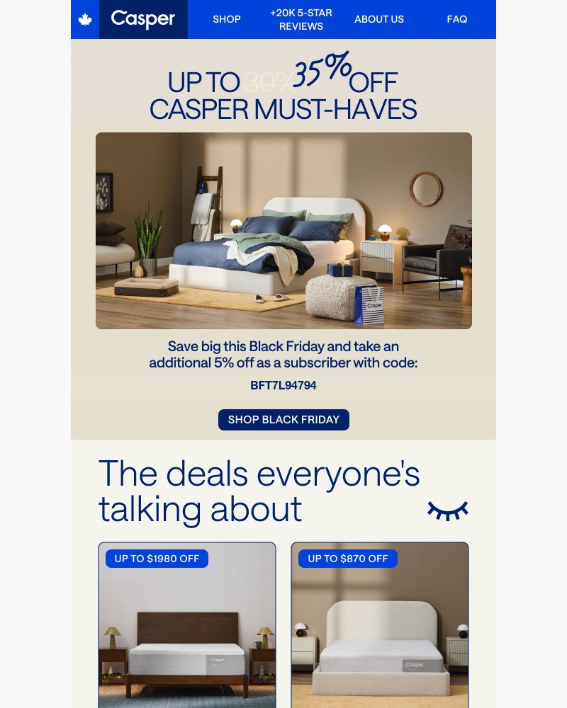 Screenshot of email sent to a Casper Newsletter subscriber