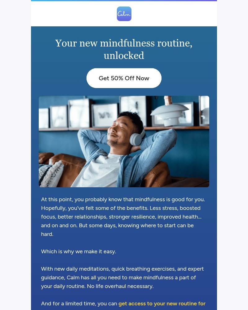 Screenshot of email sent to a Calm Registered user