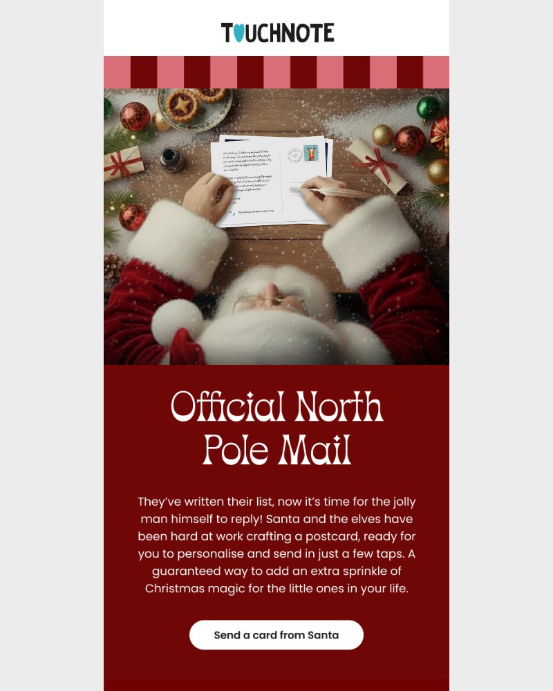 Screenshot of email sent to a TouchNote Customer