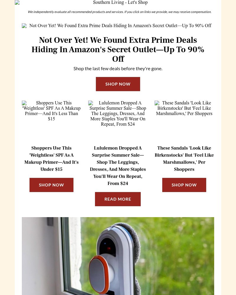 Screenshot of email sent to a Southern Living Newsletter subscriber