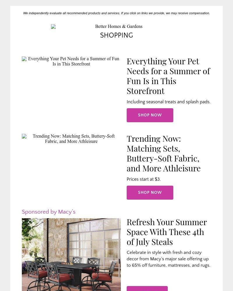 Screenshot of email sent to a Better Homes and Gardens Newsletter subscriber