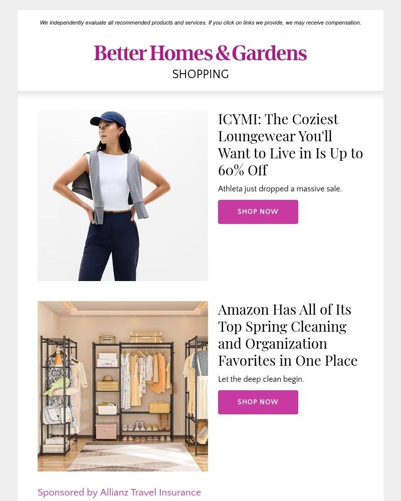 Screenshot of email sent to a Better Homes and Gardens Newsletter subscriber