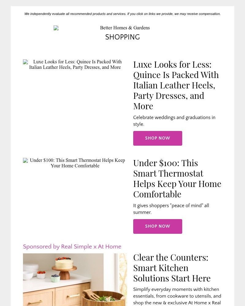 Screenshot of email sent to a Better Homes and Gardens Newsletter subscriber