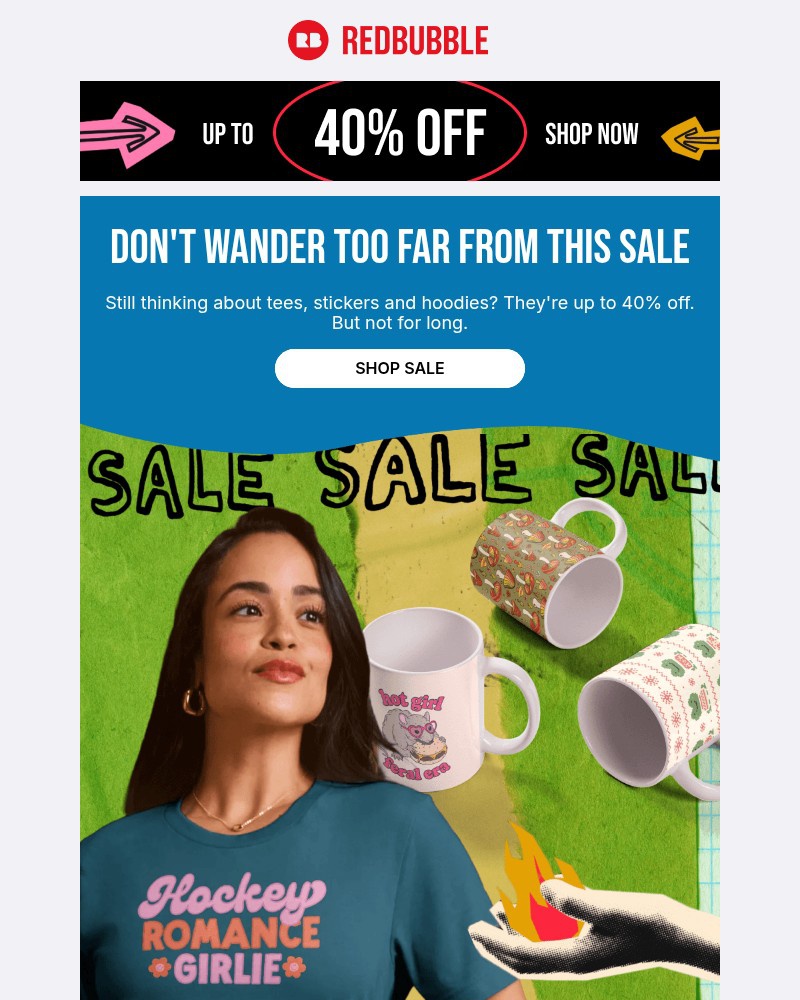 Screenshot of email sent to a Redbubble Newsletter subscriber