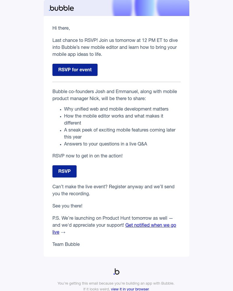 Screenshot of email with subject /media/emails/public-beta-of-bubble-for-mobile-opens-tomorrow-59f205-cropped-b9464651.jpg