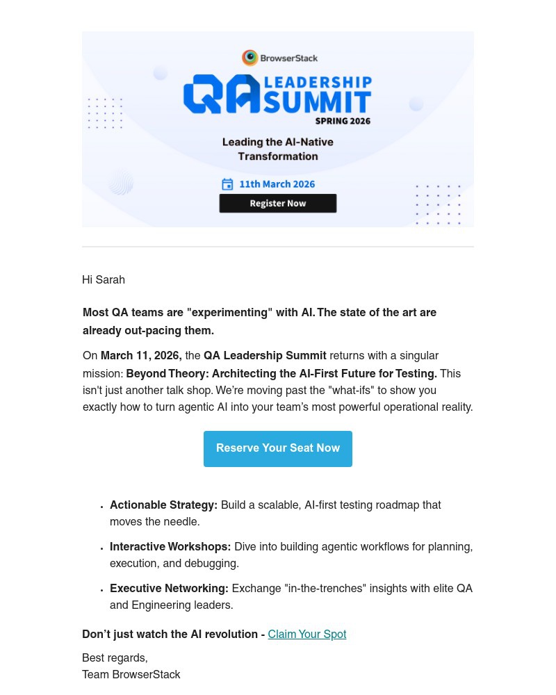 Screenshot of email sent to a BrowserStack Trial user