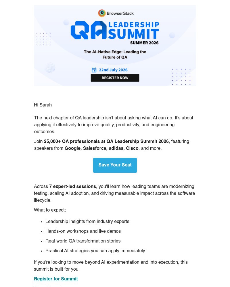 Screenshot of email sent to a BrowserStack Trial user