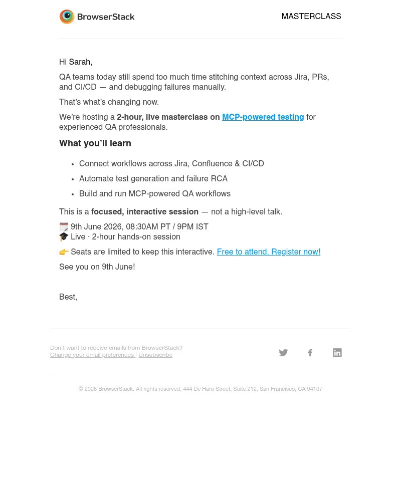Screenshot of email sent to a BrowserStack Trial user