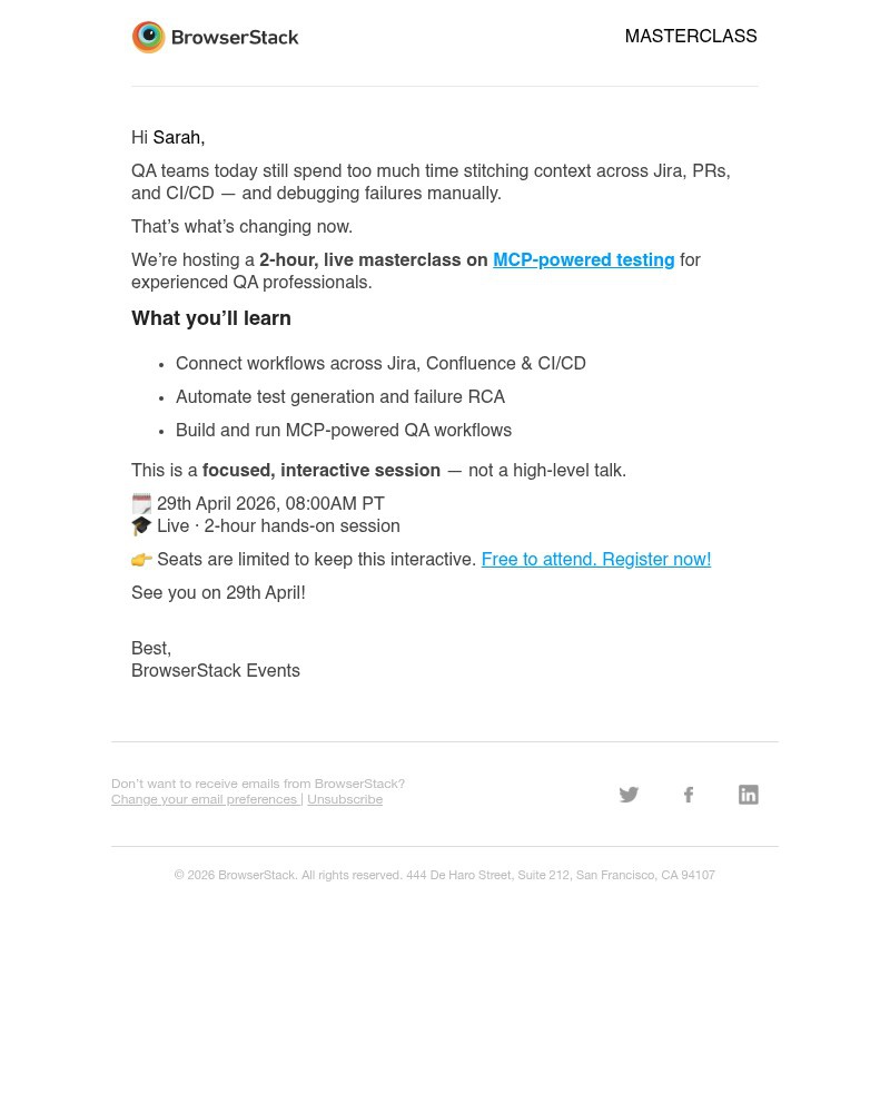 Screenshot of email sent to a BrowserStack Trial user