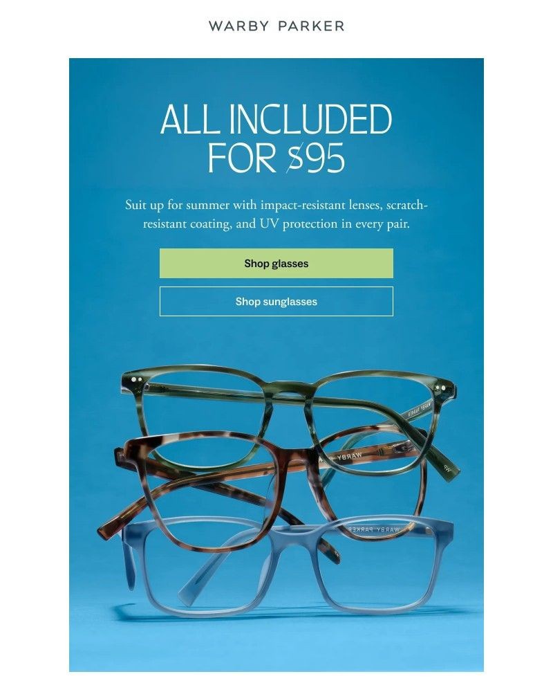 Screenshot of email sent to a Warby Parker Newsletter subscriber