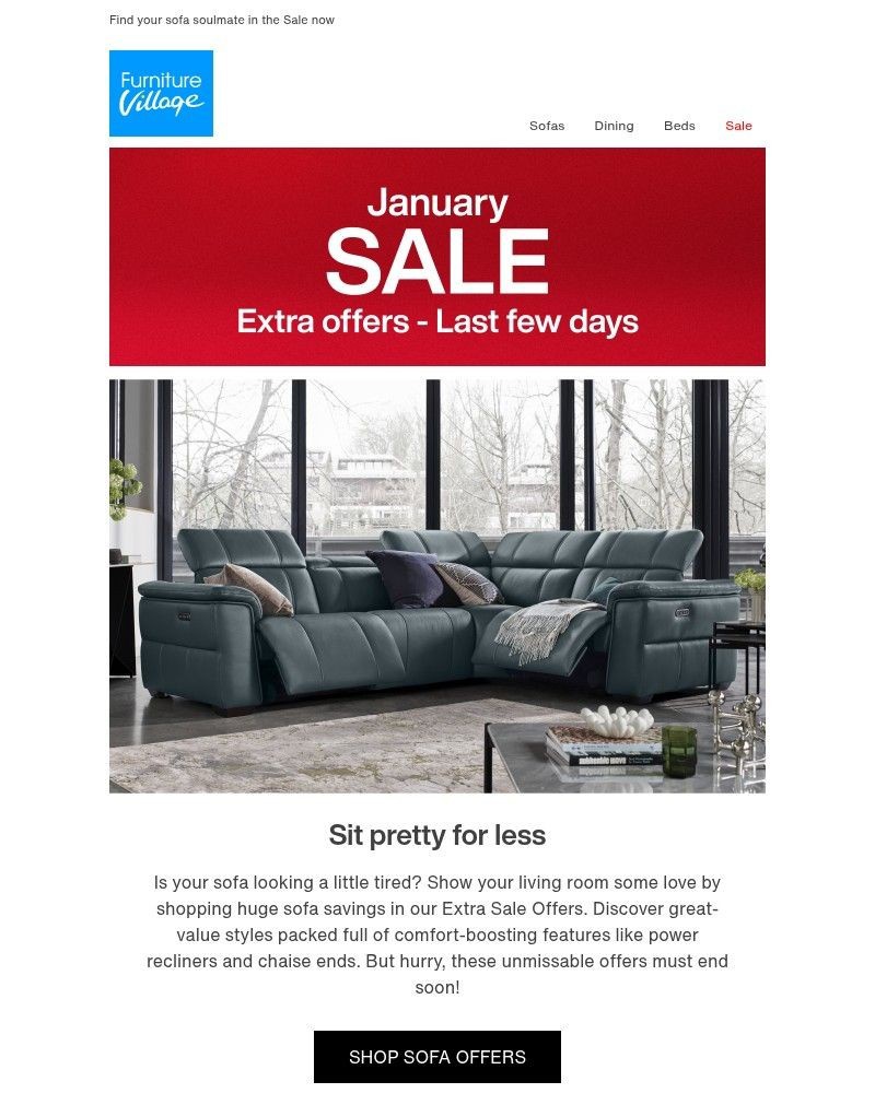 Screenshot of email sent to a Furniture Village Cart abandoner