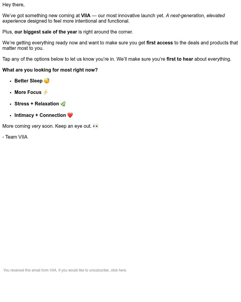 Screenshot of email sent to a VIIA Newsletter subscriber