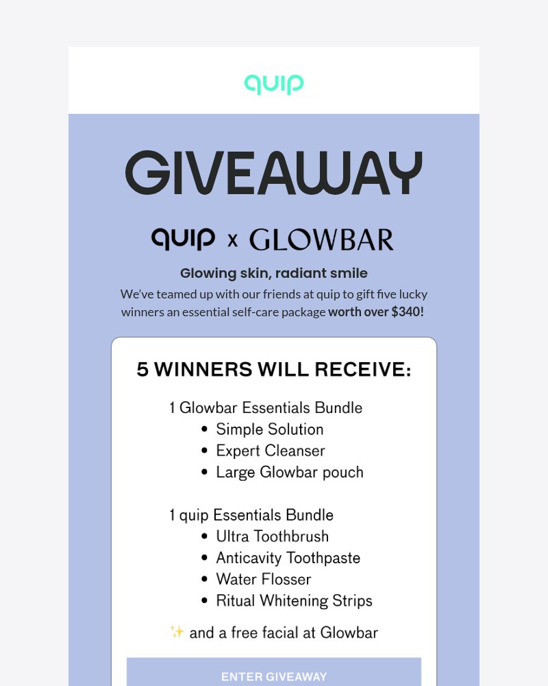 Screenshot of email sent to a Quip Newsletter subscriber