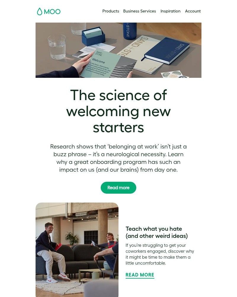 Screenshot of email sent to a Moo Newsletter subscriber