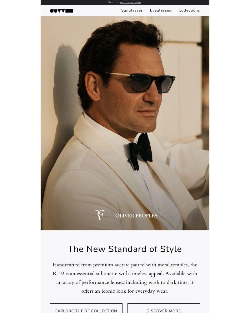 Screenshot of email sent to a Oliver Peoples Newsletter subscriber