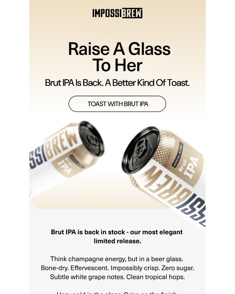 Screenshot of email sent to a Impossibrew Newsletter subscriber