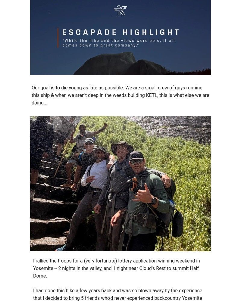 Screenshot of email sent to a KETL Mountain Apparel Newsletter subscriber
