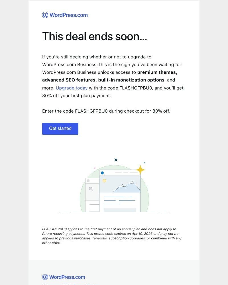 Screenshot of email sent to a WordPress Registered user