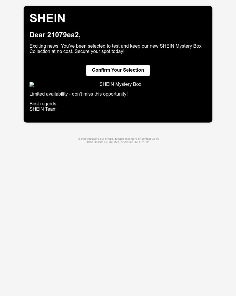 Screenshot of email with subject /media/emails/re-confirmation-required-try-the-shein-mystery-box-collection-for-free-d2c210-cro_z0UwxpC.jpg