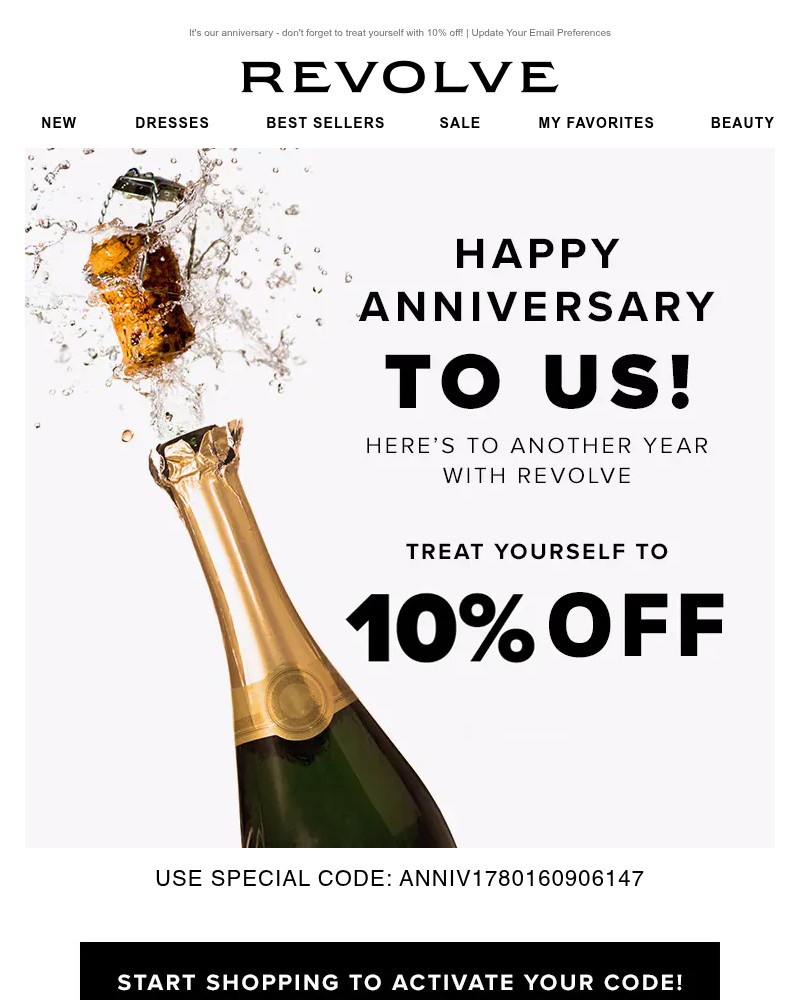 Screenshot of email sent to a Revolve Newsletter subscriber