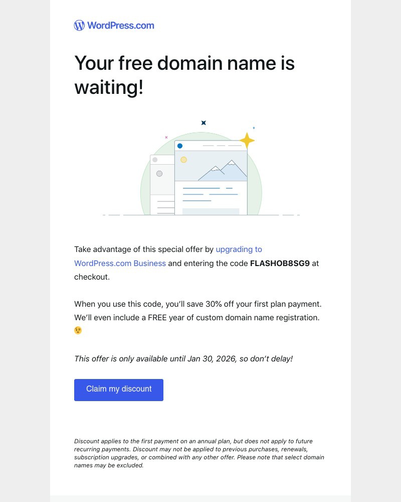 Screenshot of email sent to a WordPress Registered user
