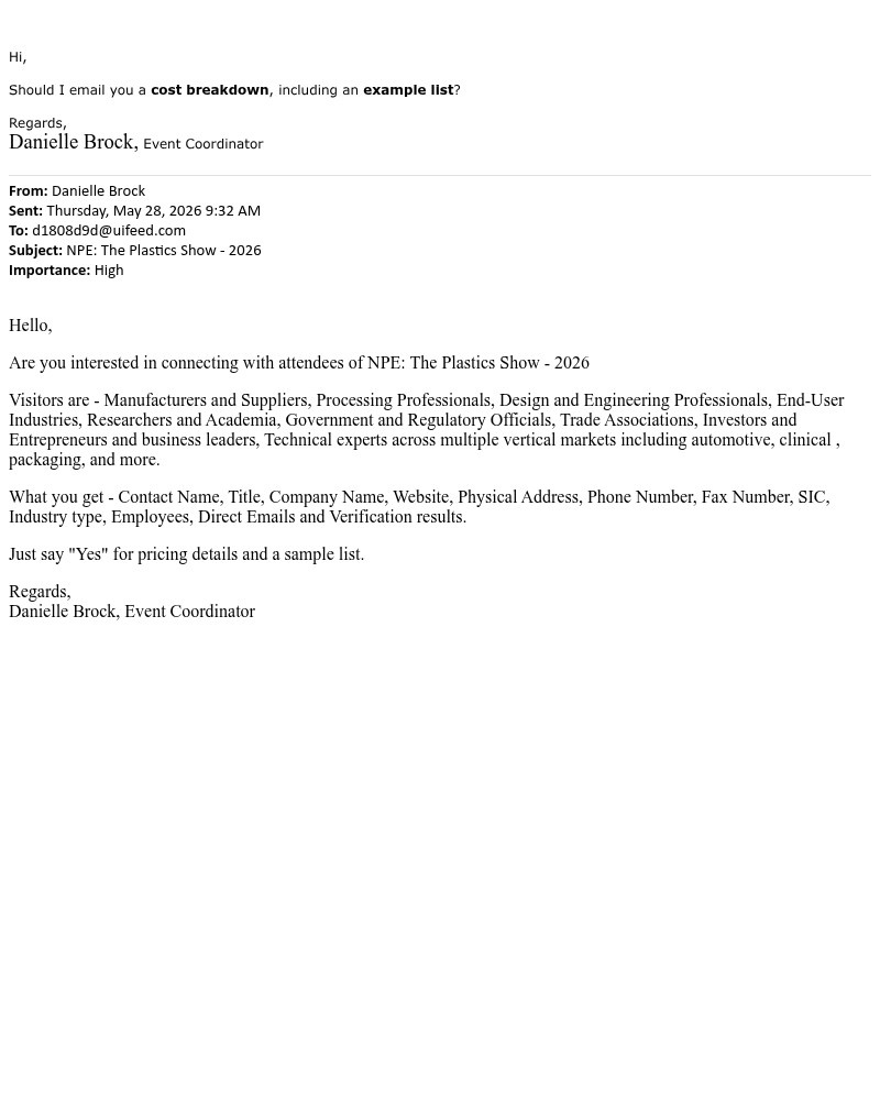 Screenshot of email sent to a Craigslist Registered user