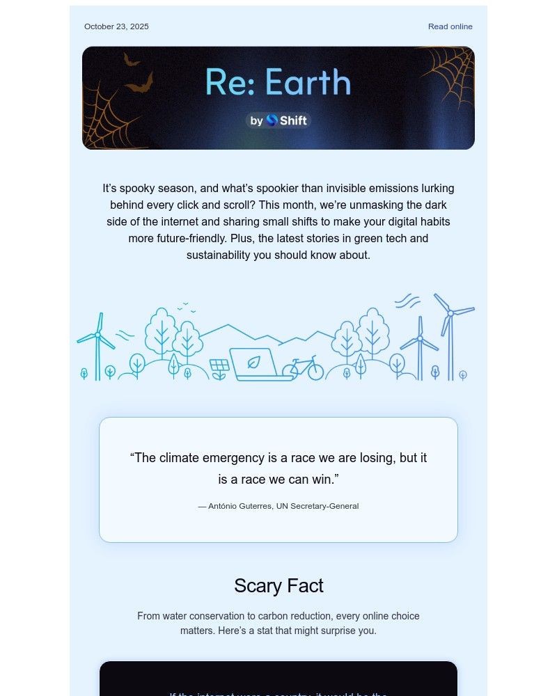 Screenshot of email sent to a Shift Newsletter subscriber