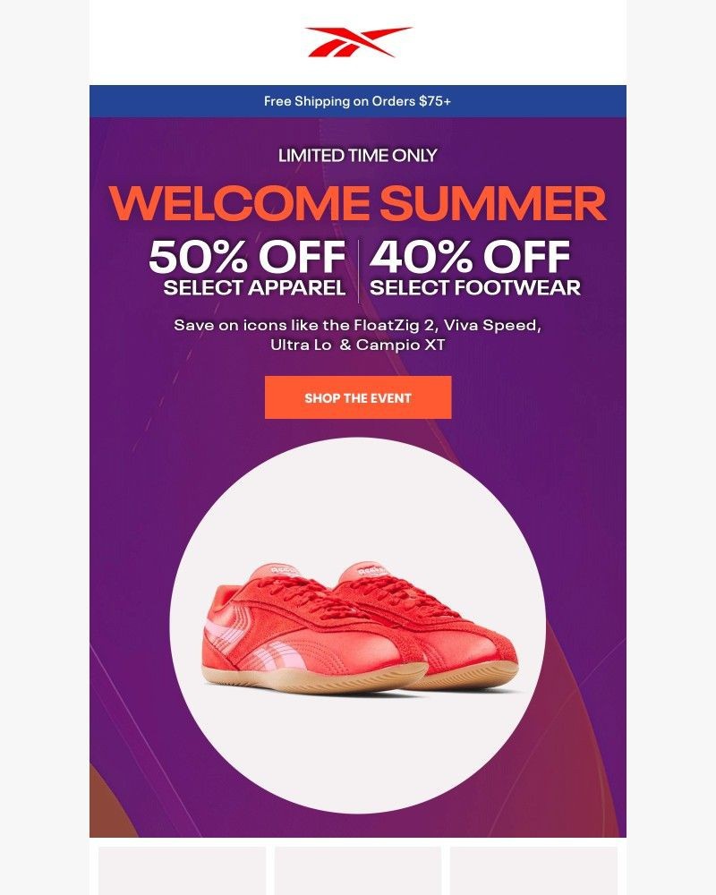 Screenshot of email sent to a Reebok Newsletter subscriber