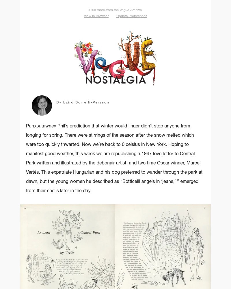 Screenshot of email sent to a Vogue Newsletter subscriber