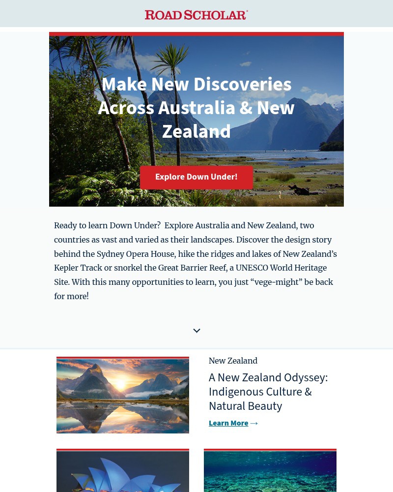 Screenshot of email sent to a Road Scholar Newsletter subscriber