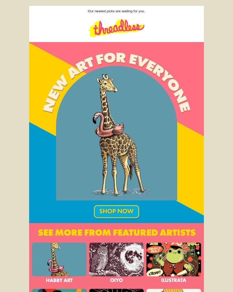 Screenshot of email sent to a Threadless Newsletter subscriber