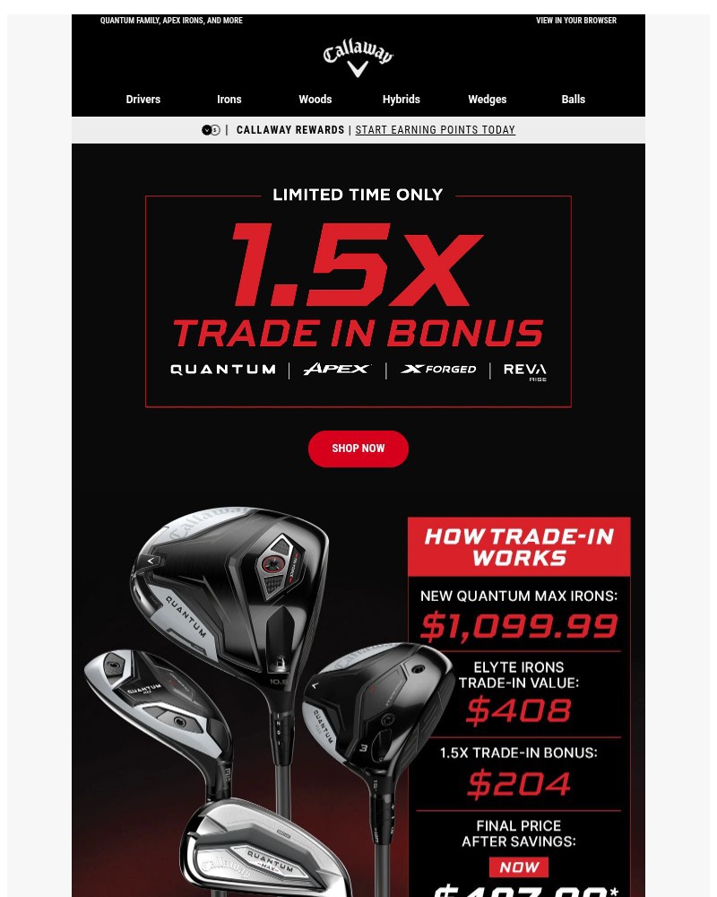Screenshot of email sent to a Callaway Golf Newsletter subscriber