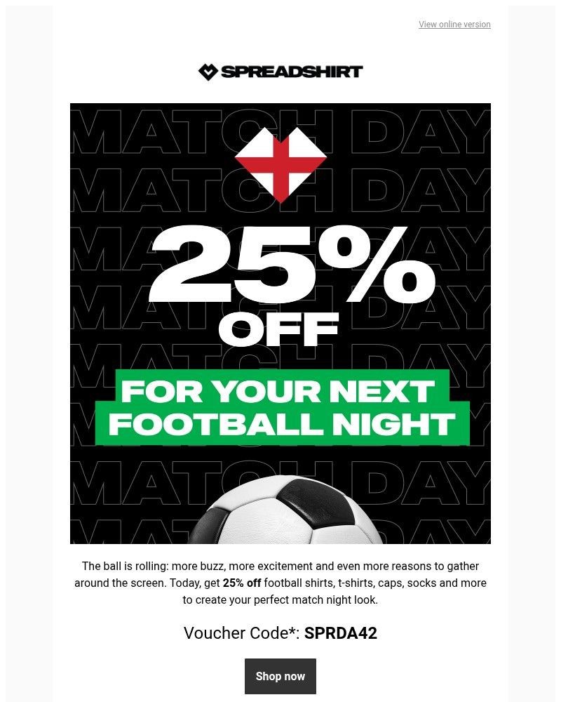 Screenshot of email sent to a Spreadshirt Newsletter subscriber
