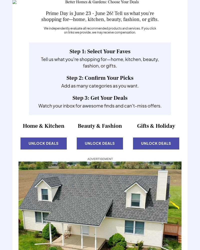 Screenshot of email sent to a Better Homes and Gardens Newsletter subscriber