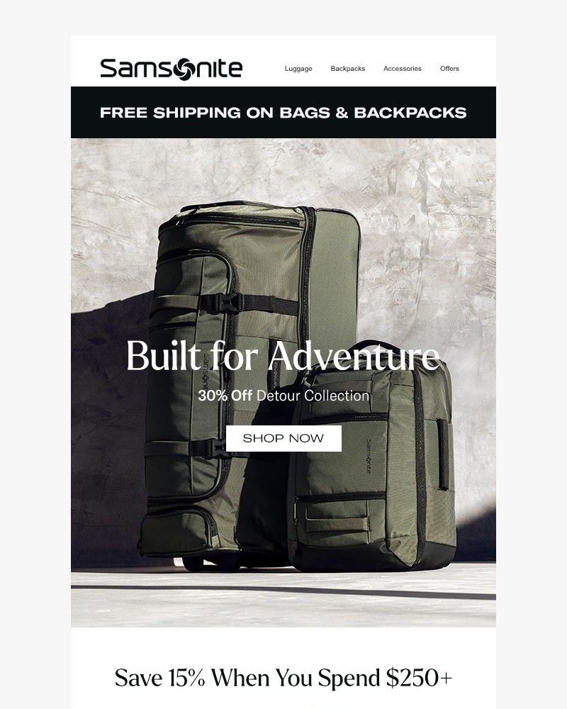 Screenshot of email sent to a Samsonite Newsletter subscriber