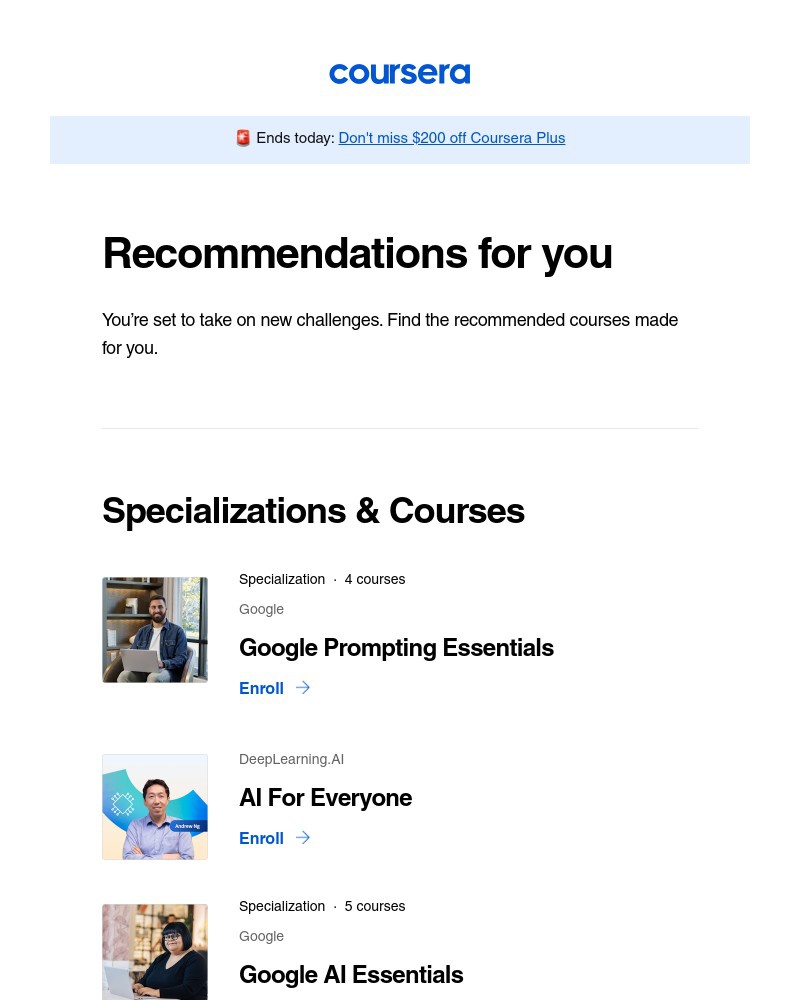 Screenshot of email sent to a Coursera Registered user