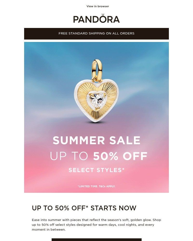 Screenshot of email sent to a Pandora Newsletter subscriber