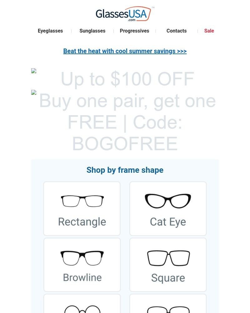 Screenshot of email sent to a Glasses USA Newsletter subscriber