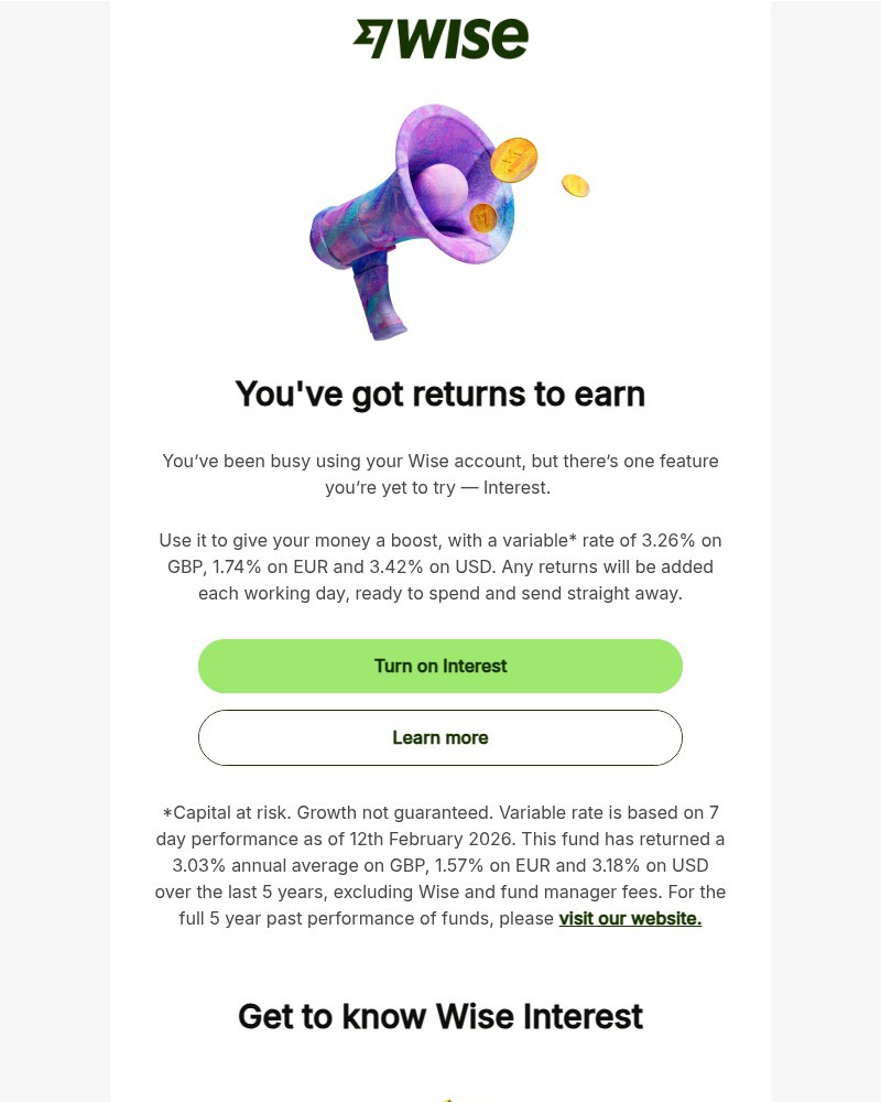 Screenshot of email sent to a Wise Registered user