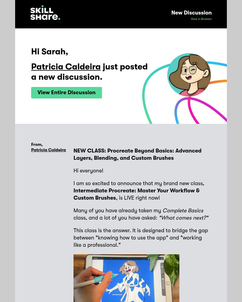 Screenshot of email sent to a Skillshare Registered user