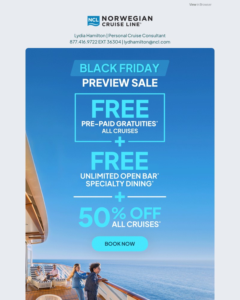 Screenshot of email sent to a Norwegian Cruise Line Newsletter subscriber